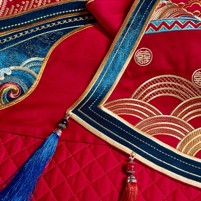 91家纺网 家纺一手货源 找家纺 用心 2025年新款长绒棉重工绣花婚庆四件套多件套 龙凤九天