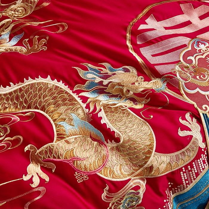 91家纺网 家纺一手货源 找家纺 用心 2025年新款长绒棉重工绣花婚庆四件套多件套 龙凤九天