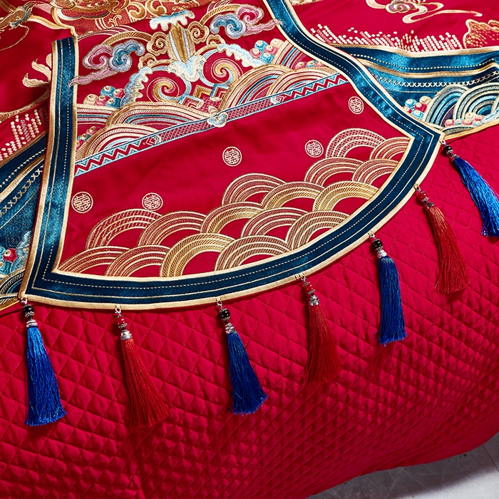 91家纺网 家纺一手货源 找家纺 用心 2025年新款长绒棉重工绣花婚庆四件套多件套 龙凤九天