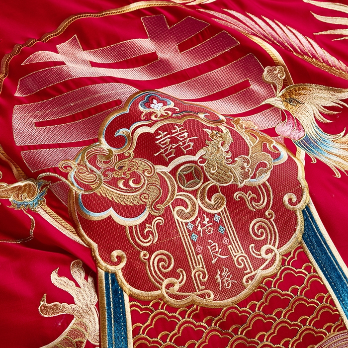 91家纺网 家纺一手货源 找家纺 用心 2025年新款长绒棉重工绣花婚庆四件套多件套 龙凤九天