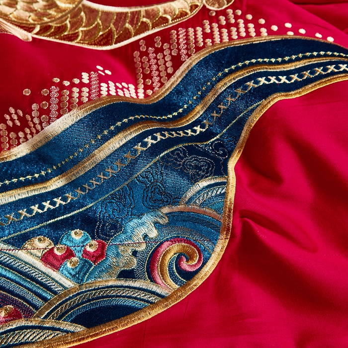 91家纺网 家纺一手货源 找家纺 用心 2025年新款长绒棉重工绣花婚庆四件套多件套 龙凤九天