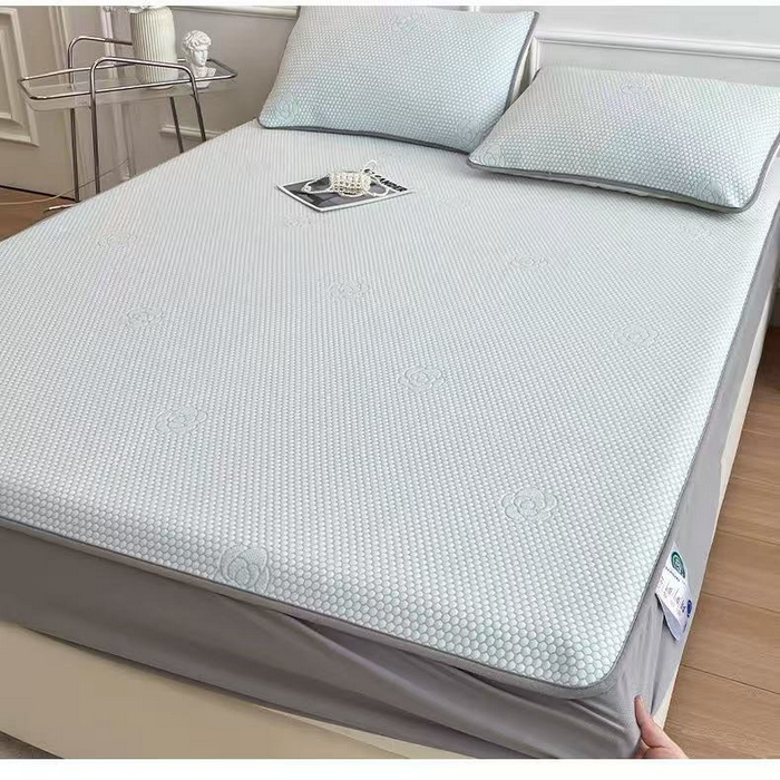 91家纺网 家纺一手货源 找家纺 2024新款抗菌凉豆豆提花床笠款凉席-花朵系列 花朵-天空蓝