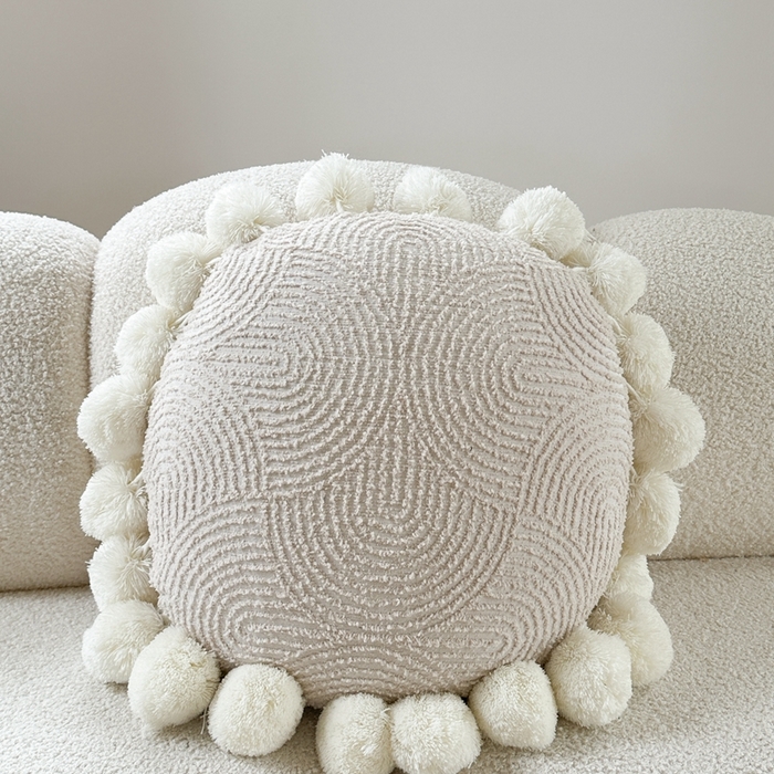 918拾朵家居 2025新款网红客厅沙发装饰抱枕 半边绒圆枕(白）