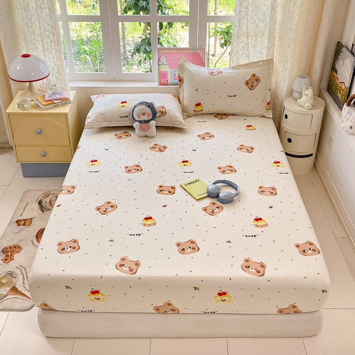 莱通家纺 2025春夏新款12868纯棉印花单床笠 床笠单件-系列二（商家提供买家秀） 蛋糕熊