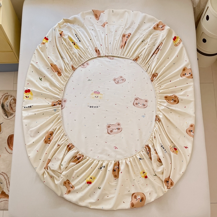 91家纺网 家纺一手货源 找家纺 莱通家纺 2025春夏新款12868纯棉印花单床笠 床笠单件-系列二（商家提供买家秀） 蛋糕熊