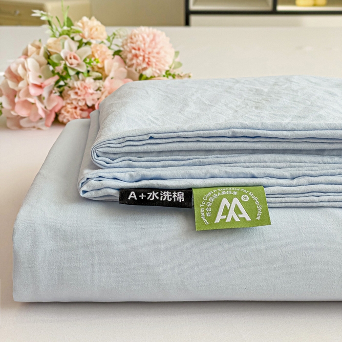仟人梦 2025新款超柔110克水洗云朵棉纯色单床单-叠拍图 浅蓝