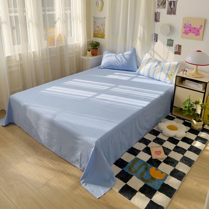 91家纺网 家纺一手货源 找家纺 仟人梦 2025新款超柔110克水洗云朵棉纯色单床单-叠拍图 天蓝