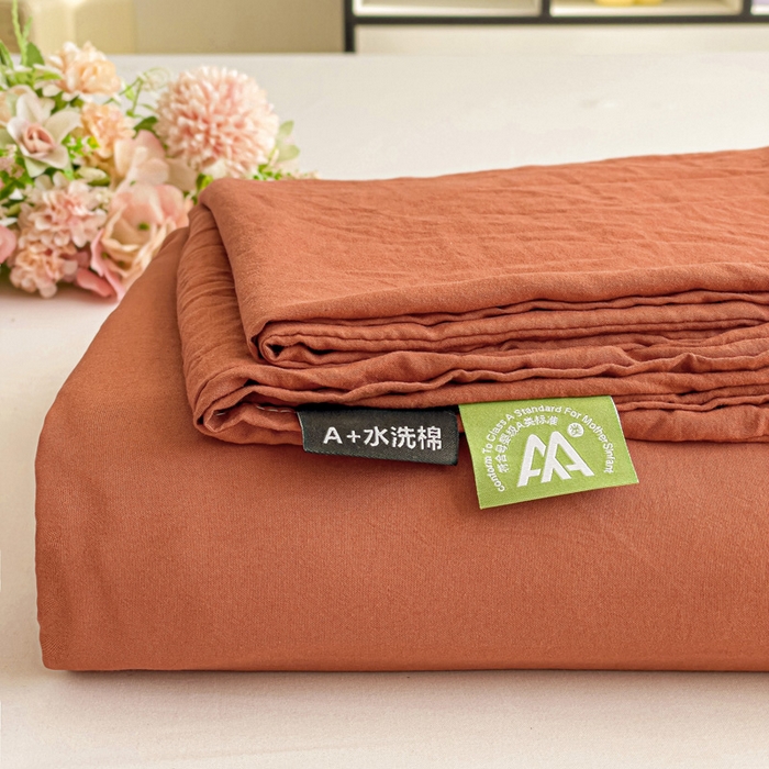 仟人梦 2025新款超柔110克水洗云朵棉纯色单床单-叠拍图 焦糖