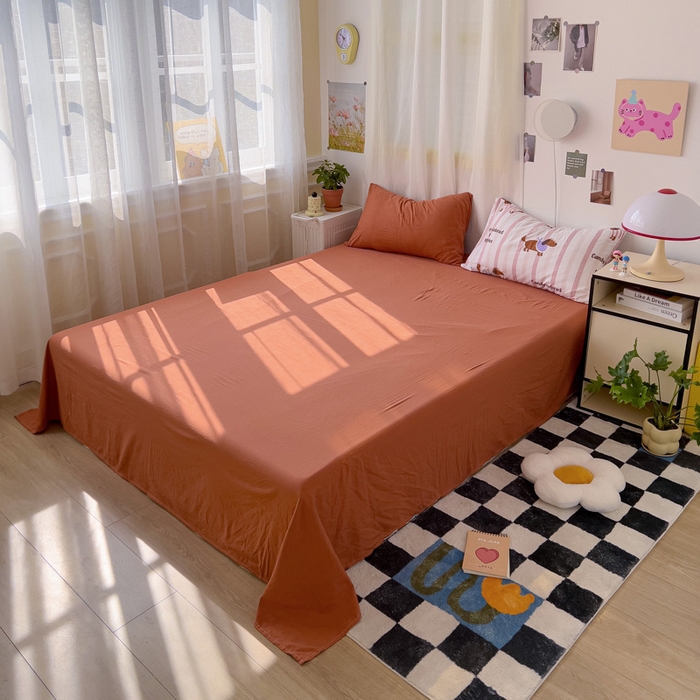 91家纺网 家纺一手货源 找家纺 仟人梦 2025新款超柔110克水洗云朵棉纯色单床单-叠拍图 焦糖