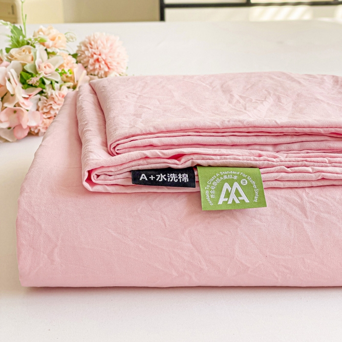 仟人梦 2025新款超柔110克水洗云朵棉纯色单床单-叠拍图 粉色