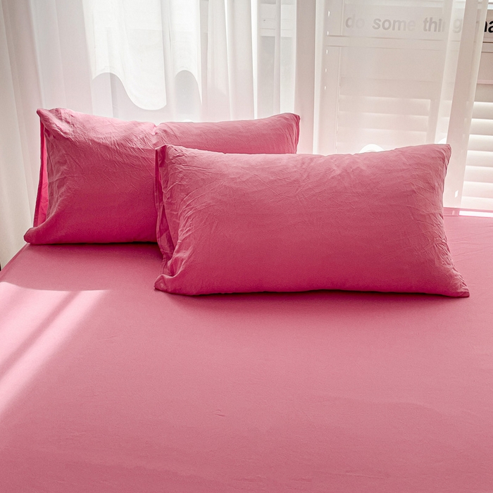 91家纺网 家纺一手货源 找家纺 仟人梦 2025新款超柔110克水洗云朵棉纯色单床单-叠拍图 玫红