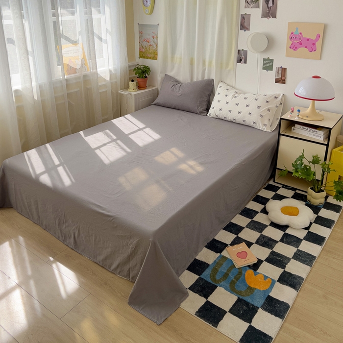 91家纺网 家纺一手货源 找家纺 仟人梦 2025新款超柔110克水洗云朵棉纯色单床单-叠拍图 银灰