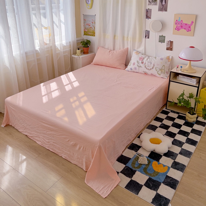 91家纺网 家纺一手货源 找家纺 仟人梦 2025新款超柔110克水洗云朵棉纯色单床单-叠拍图 玉色