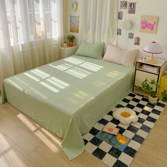 91家纺网 家纺一手货源 找家纺 仟人梦 2025新款超柔110克水洗云朵棉纯色单床单-叠拍图 浅绿