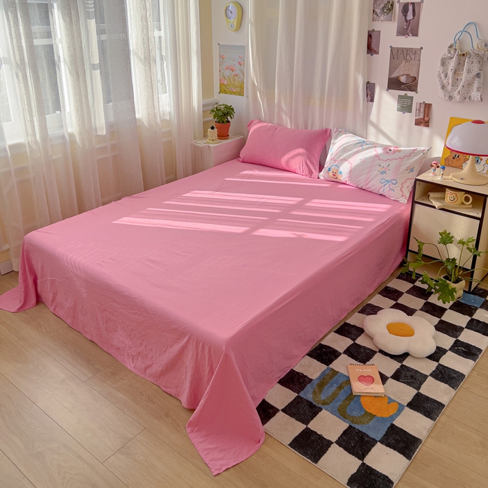 91家纺网 家纺一手货源 找家纺 仟人梦 2025新款超柔110克水洗云朵棉纯色单床单-叠拍图 玫红