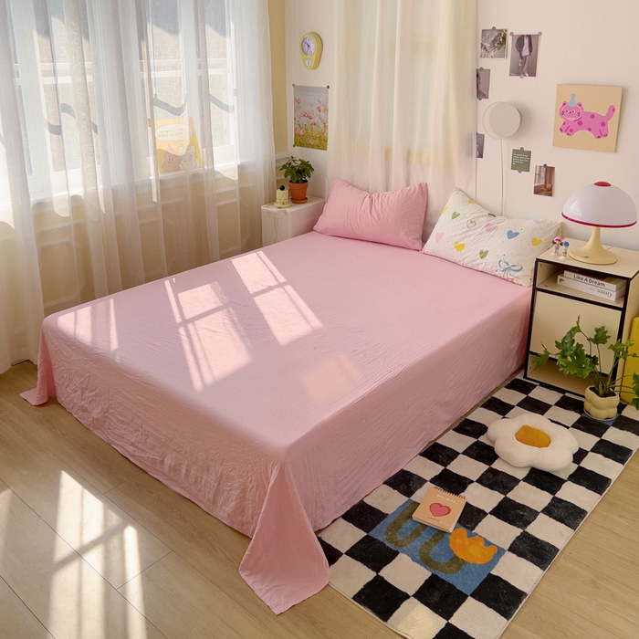 91家纺网 家纺一手货源 找家纺 仟人梦 2025新款超柔110克水洗云朵棉纯色单床单-叠拍图 粉色