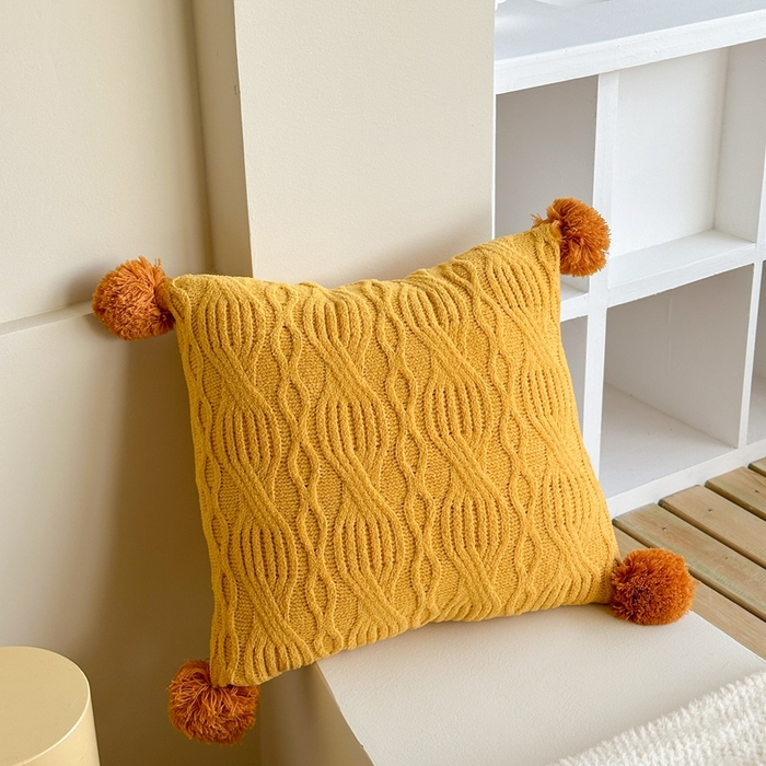 918拾朵家居 2025新款雪尼尔撞色毛球枕 雪尼尔(黄色）