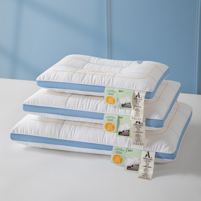 91家纺网 家纺一手货源 找家纺 大熊枕芯 2025新款全棉亲子款刺绣小熊猫儿童学生枕枕头枕芯 小熊猫刺绣-蓝 30x50cm/只