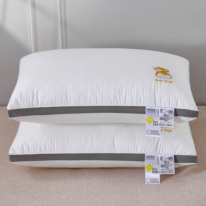 91家纺网 家纺一手货源 找家纺 大熊枕芯 2025新款全棉卡通刺绣柯基舒柔全棉护颈安睡枕枕头枕芯 全棉柯基护颈安睡枕 48x74cm/只