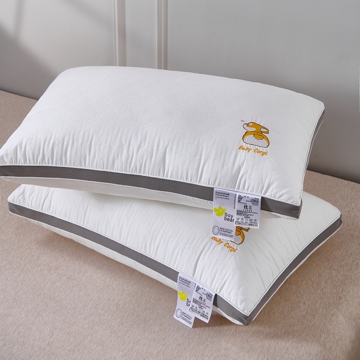 91家纺网 家纺一手货源 找家纺 大熊枕芯 2025新款全棉卡通刺绣柯基舒柔全棉护颈安睡枕枕头枕芯 全棉柯基护颈安睡枕 48x74cm/只