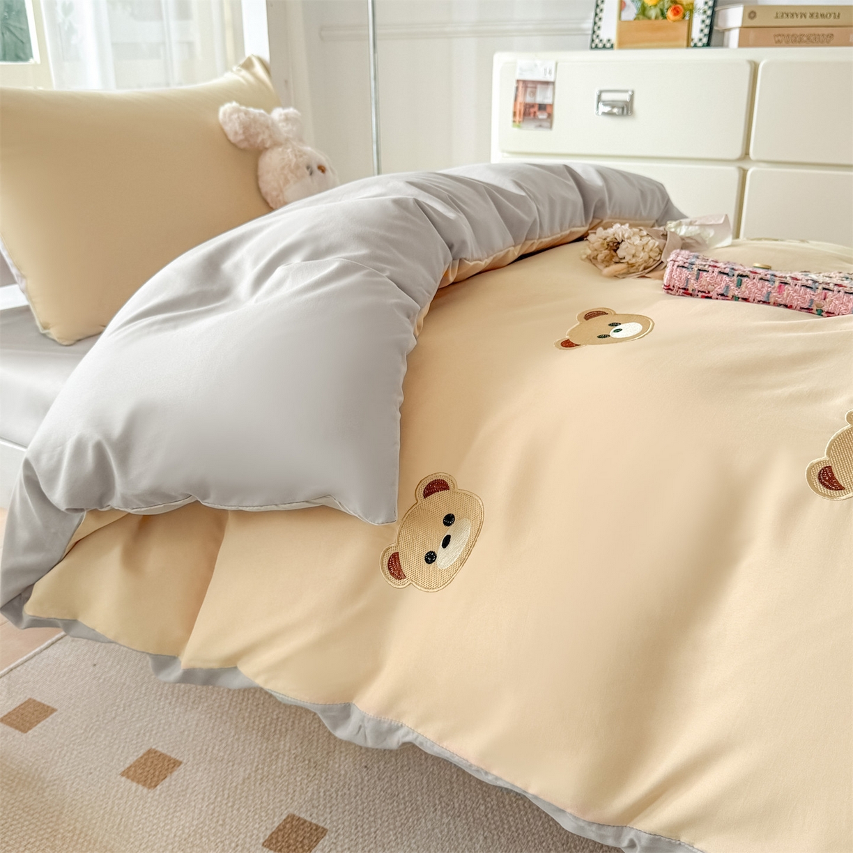 91家纺网 家纺一手货源 找家纺 （总）笙意家纺 2025亲肤水洗棉学生宿舍三件套上下铺三件套-满绣系列