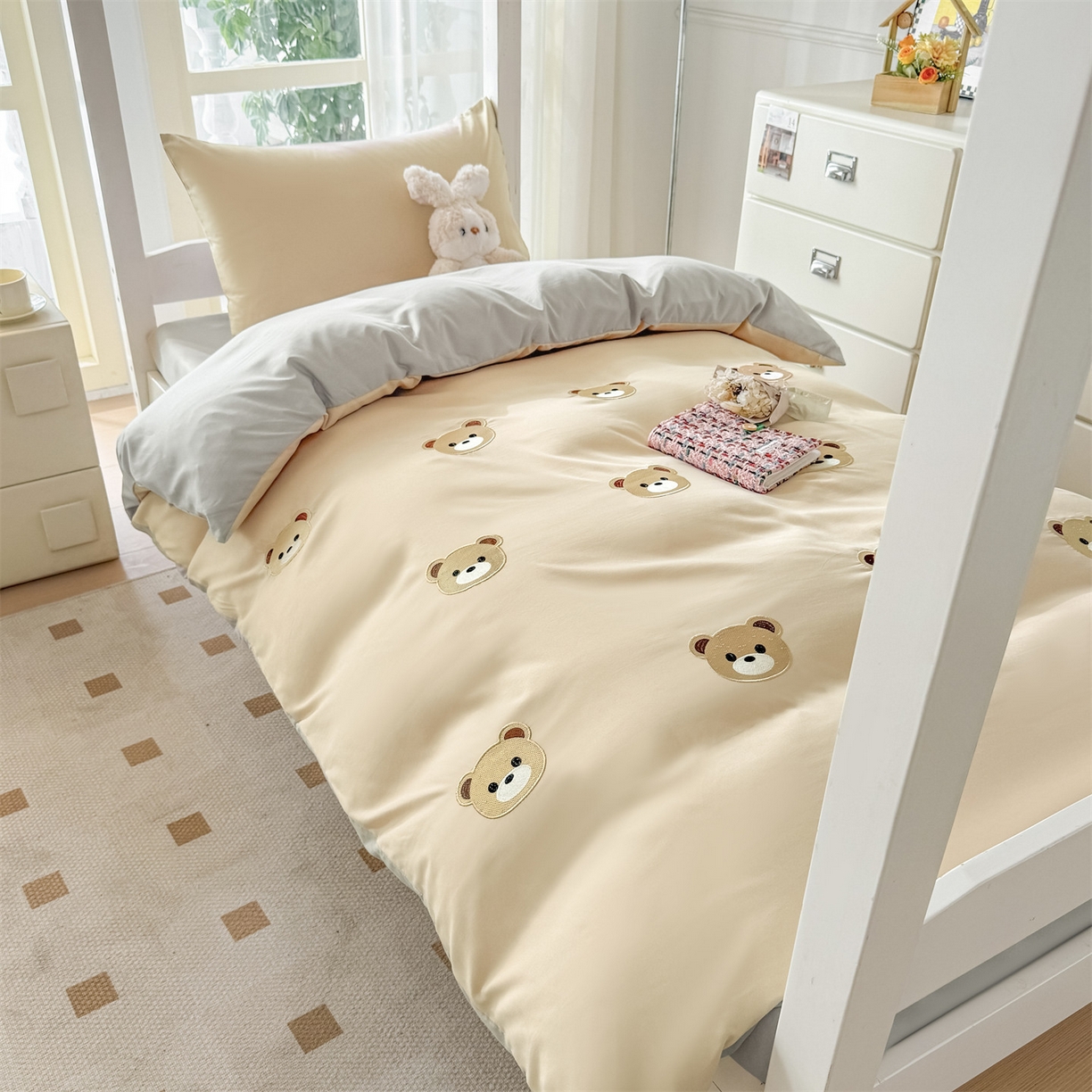 91家纺网 家纺一手货源 找家纺 （总）笙意家纺 2025亲肤水洗棉学生宿舍三件套上下铺三件套-满绣系列