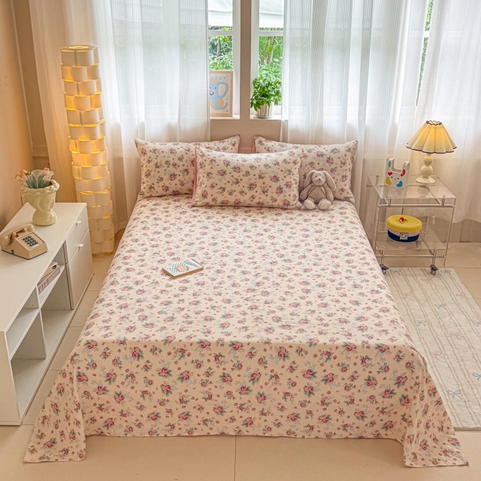 91家纺网 家纺一手货源 找家纺 丽美人家纺 2025新款A类软糯皱皱纱床单单床单单品床单单件床单 QB安娜