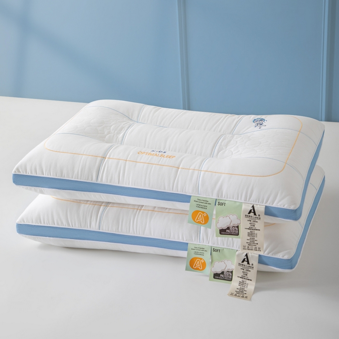 91家纺网 家纺一手货源 找家纺 大熊枕芯 2025新款全棉亲子款刺绣小熊猫儿童学生枕枕头枕芯 小熊猫刺绣-蓝 40x60cm/只