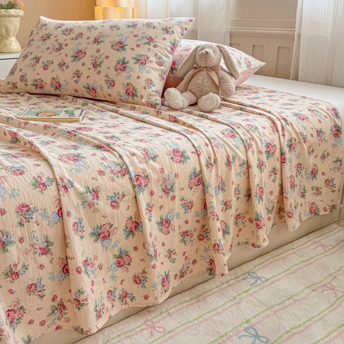 91家纺网 家纺一手货源 找家纺 丽美人家纺 2025新款A类软糯皱皱纱床单单床单单品床单单件床单 QB安娜