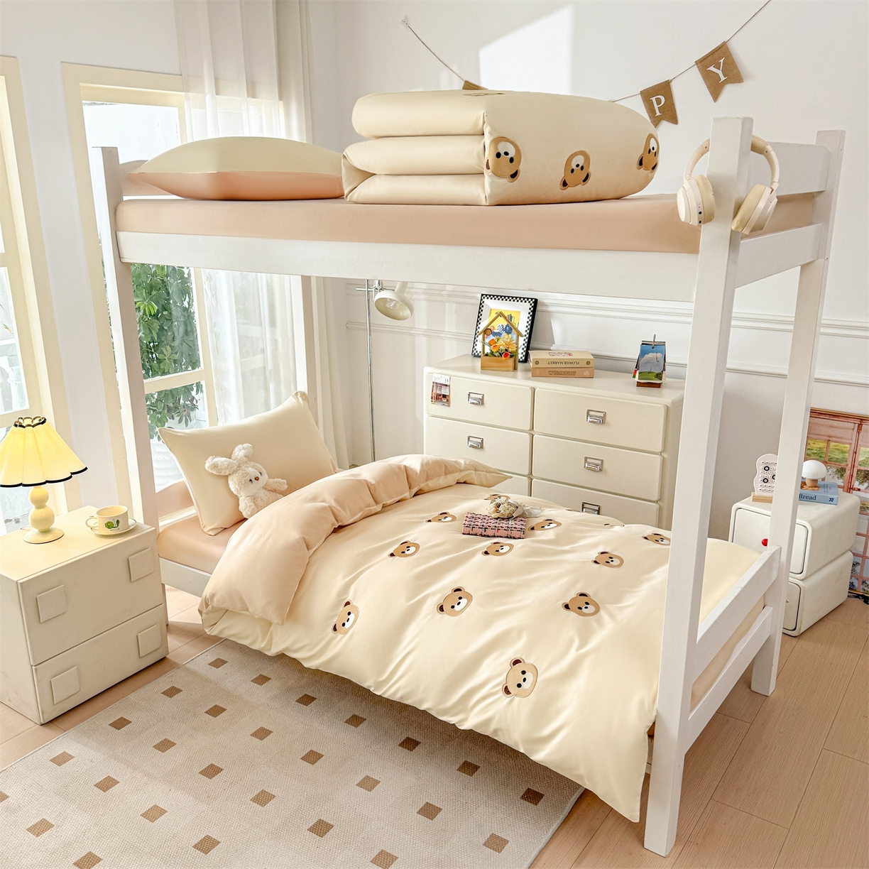 91家纺网 家纺一手货源 找家纺 （总）笙意家纺 2025亲肤水洗棉学生宿舍三件套上下铺三件套-满绣系列