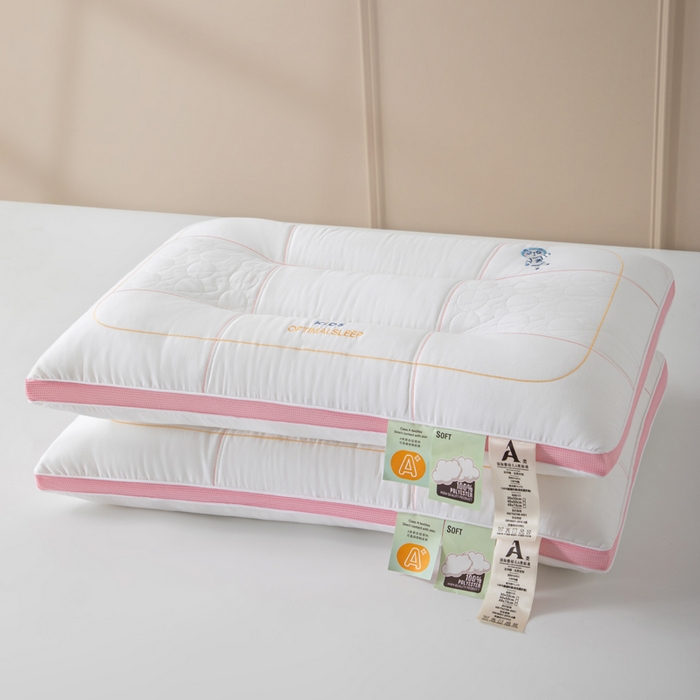 91家纺网 家纺一手货源 找家纺 大熊枕芯 2025新款全棉亲子款刺绣小熊猫儿童学生枕枕头枕芯 小熊猫刺绣-粉 48x74cm/对