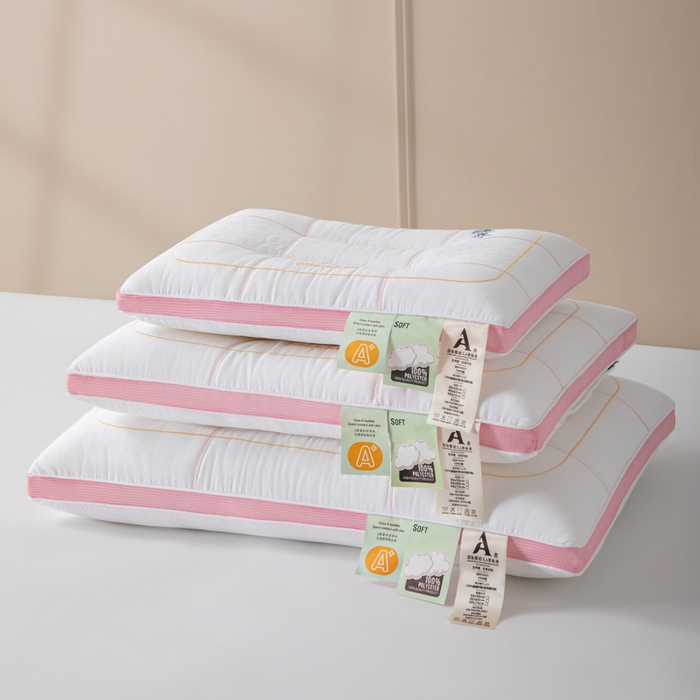 91家纺网 家纺一手货源 找家纺 大熊枕芯 2025新款全棉亲子款刺绣小熊猫儿童学生枕枕头枕芯 小熊猫刺绣-粉 48x74cm/对