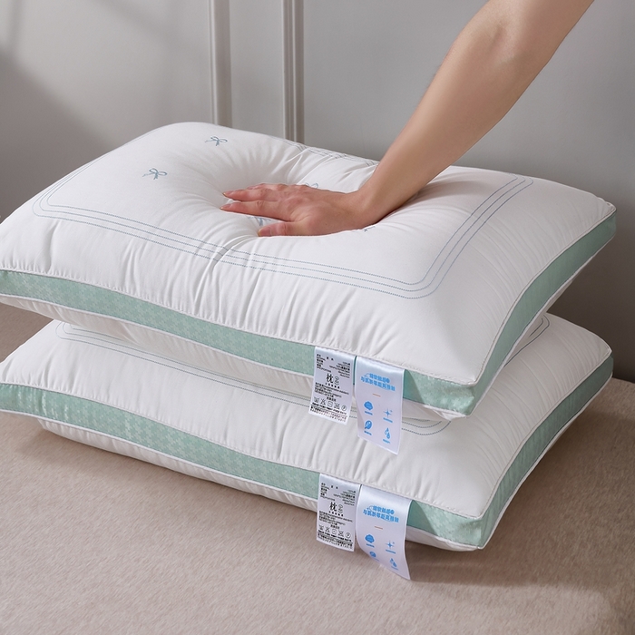 91家纺网 家纺一手货源 找家纺 大熊枕芯 2025新款蝴蝶结长绒棉刺绣枕枕头枕芯 全棉蝴蝶结刺绣枕 48x74cm/只