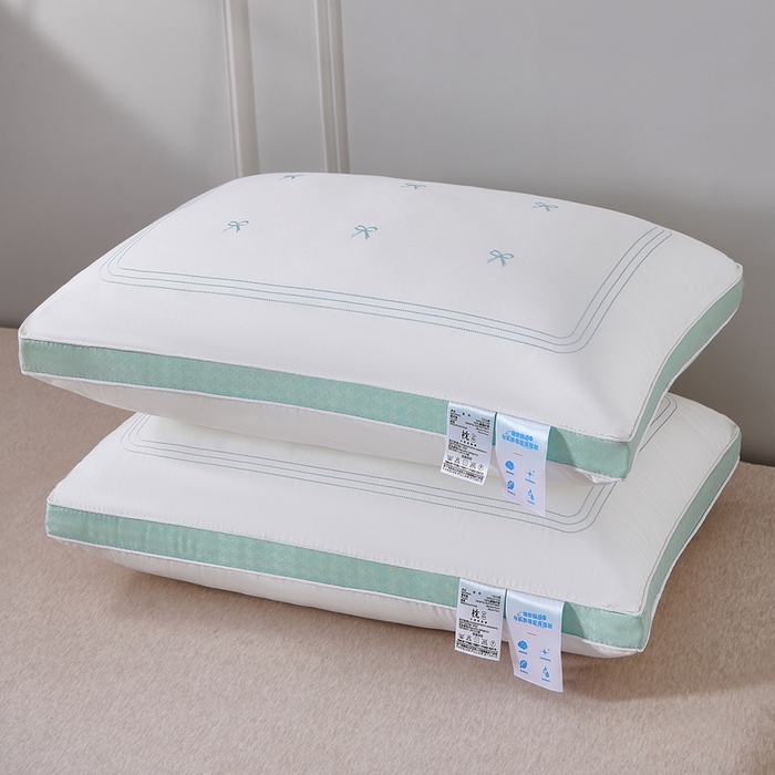 91家纺网 家纺一手货源 找家纺 大熊枕芯 2025新款蝴蝶结长绒棉刺绣枕枕头枕芯 全棉蝴蝶结刺绣枕 48x74cm/只