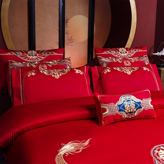 91家纺网 家纺一手货源 找家纺 用心 2025年新款长绒棉重工绣花婚庆四件套多件套 皇朝龙凤