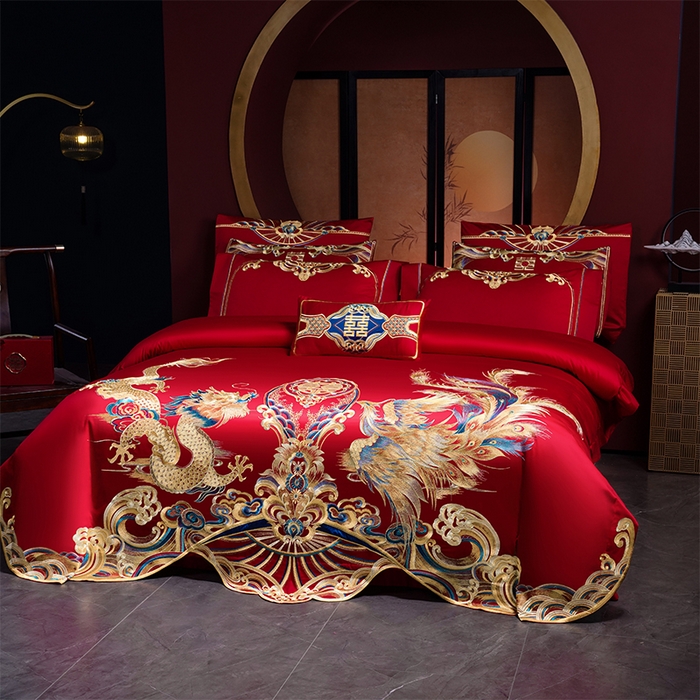 91家纺网 家纺一手货源 找家纺 用心 2025年新款长绒棉重工绣花婚庆四件套多件套 皇朝龙凤