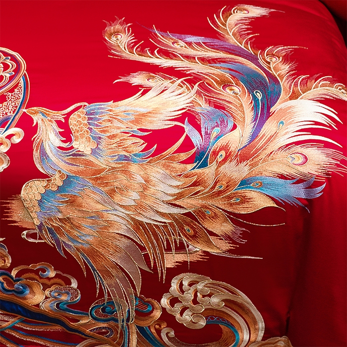 91家纺网 家纺一手货源 找家纺 用心 2025年新款长绒棉重工绣花婚庆四件套多件套 皇朝龙凤