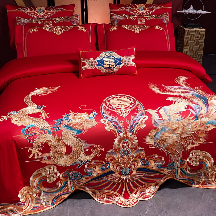 91家纺网 家纺一手货源 找家纺 用心 2025年新款长绒棉重工绣花婚庆四件套多件套 皇朝龙凤