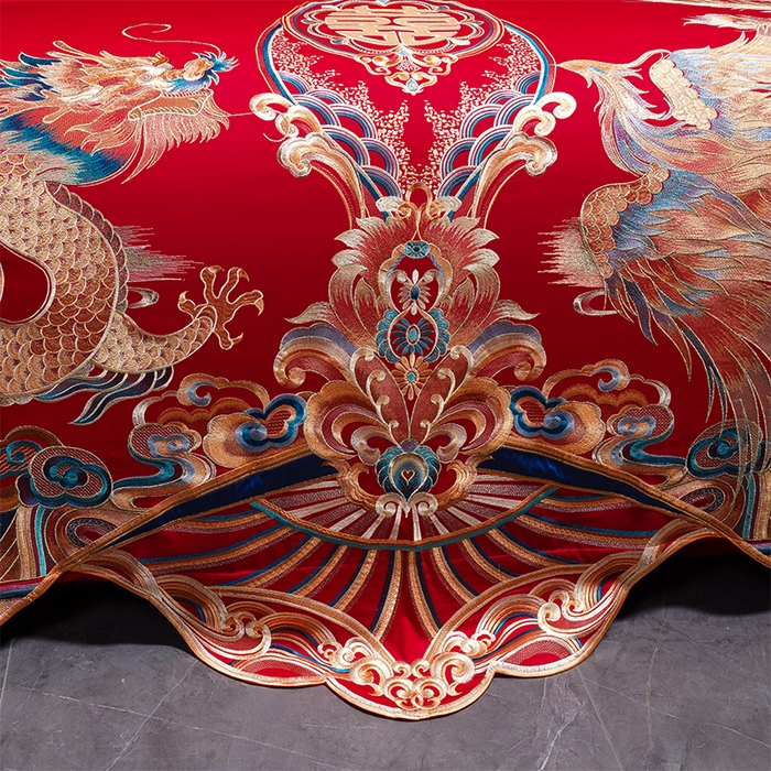 91家纺网 家纺一手货源 找家纺 用心 2025年新款长绒棉重工绣花婚庆四件套多件套 皇朝龙凤