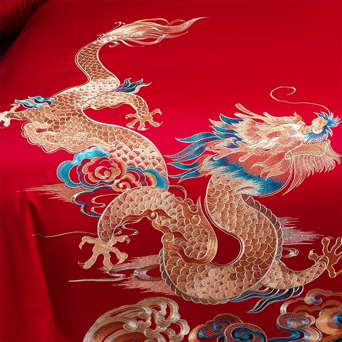 91家纺网 家纺一手货源 找家纺 用心 2025年新款长绒棉重工绣花婚庆四件套多件套 皇朝龙凤