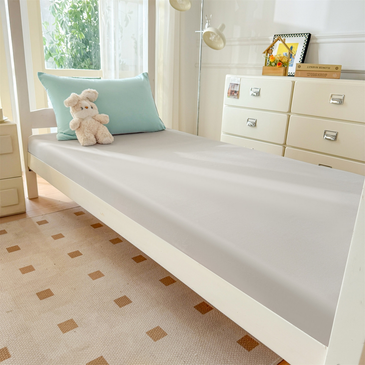 91家纺网 家纺一手货源 找家纺 笙意家纺 2025亲肤水洗棉学生宿舍三件套上下铺三件套-满绣系列 蝴蝶结-繁星兰+山灰