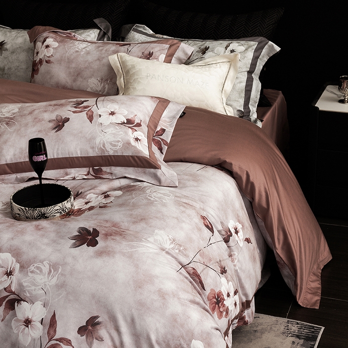 91家纺网 家纺一手货源 找家纺 （总）威克凯丽 2024新款长绒棉数码印花100S磨毛双拼四件套