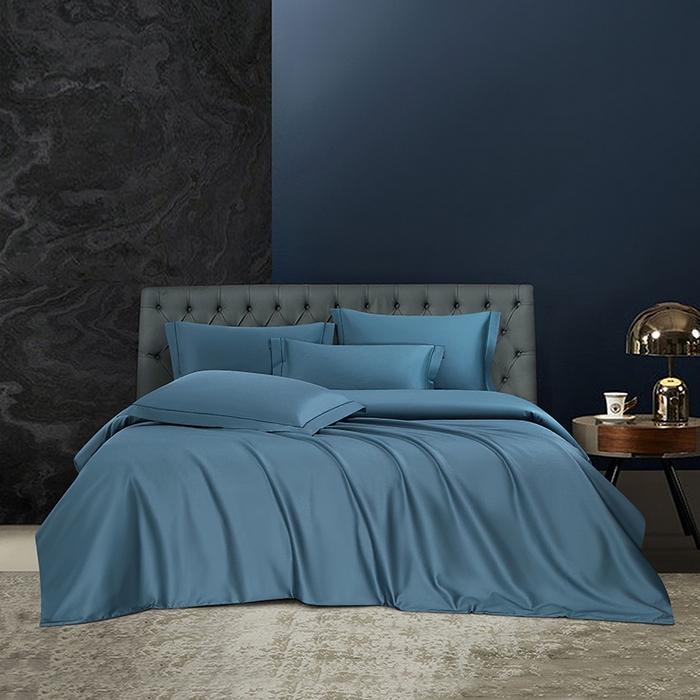 91家纺网 家纺一手货源 找家纺 威克凯丽 2024新款100S净色长绒棉四件套 风暴蓝