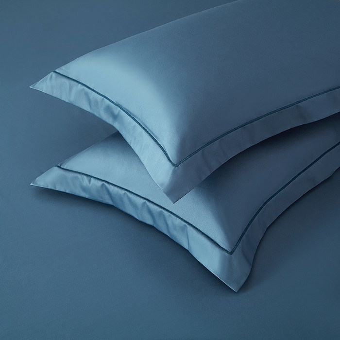 91家纺网 家纺一手货源 找家纺 威克凯丽 2024新款100S净色长绒棉四件套 风暴蓝