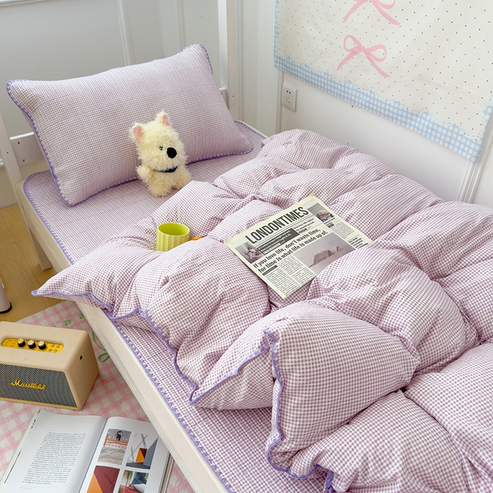 赫梵茜 2025新款经典小格纹云朵棉格子款学生床盖单品床盖床盖单件三件套 紫格
