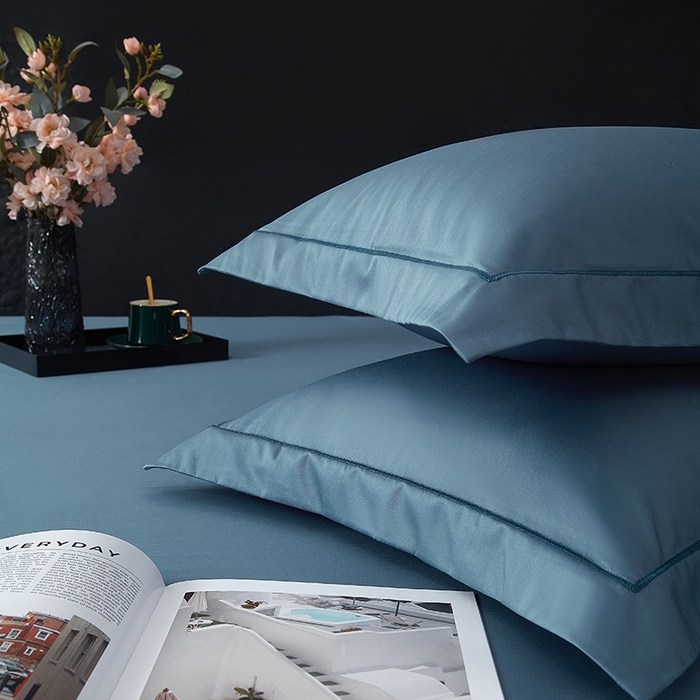 91家纺网 家纺一手货源 找家纺 威克凯丽 2024新款100S净色长绒棉四件套 风暴蓝