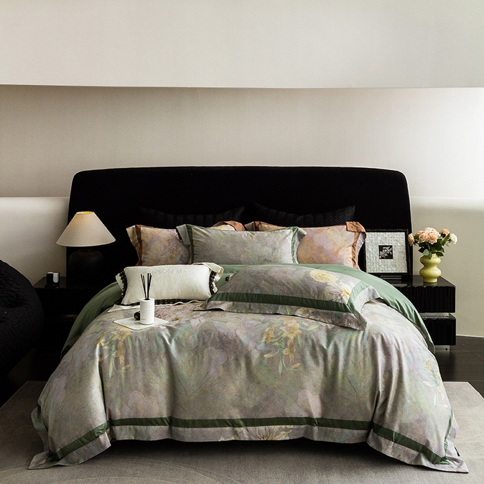 91家纺网 家纺一手货源 找家纺 （总）威克凯丽 2024新款长绒棉数码印花100S磨毛双拼四件套