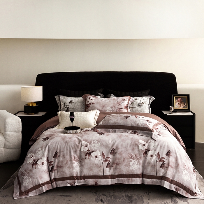 威克凯丽 2024新款长绒棉数码印花100S磨毛双拼四件套 安喜娜-B橄榄咖