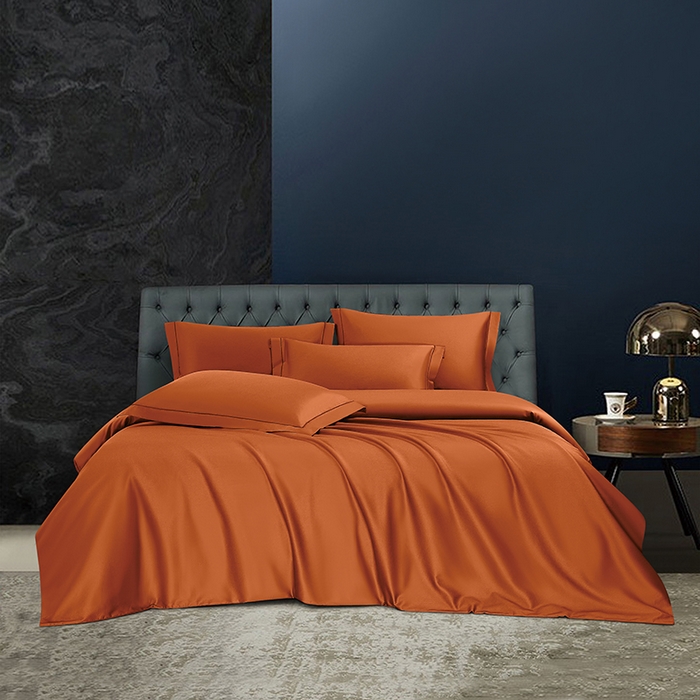 威克凯丽 2024新款100S净色长绒棉四件套 火焰桔