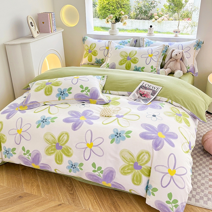 91家纺网 家纺一手货源 找家纺 宇彬家纺 2025直播新款13070全棉纯棉印花床单床笠款四件套和单被套一字绣工艺款 一字绣 浔彩